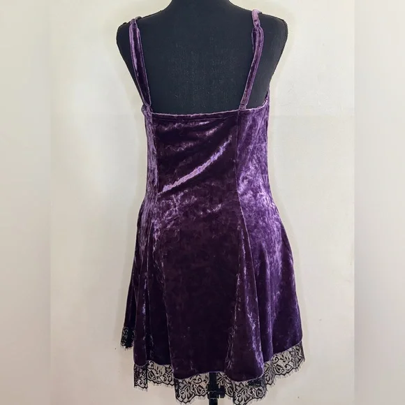 Cosmic Aura Purple Velvet Slip Dress Black Lace And Cross Detail Whimsygoth Sz S - Picture 5 of 11
